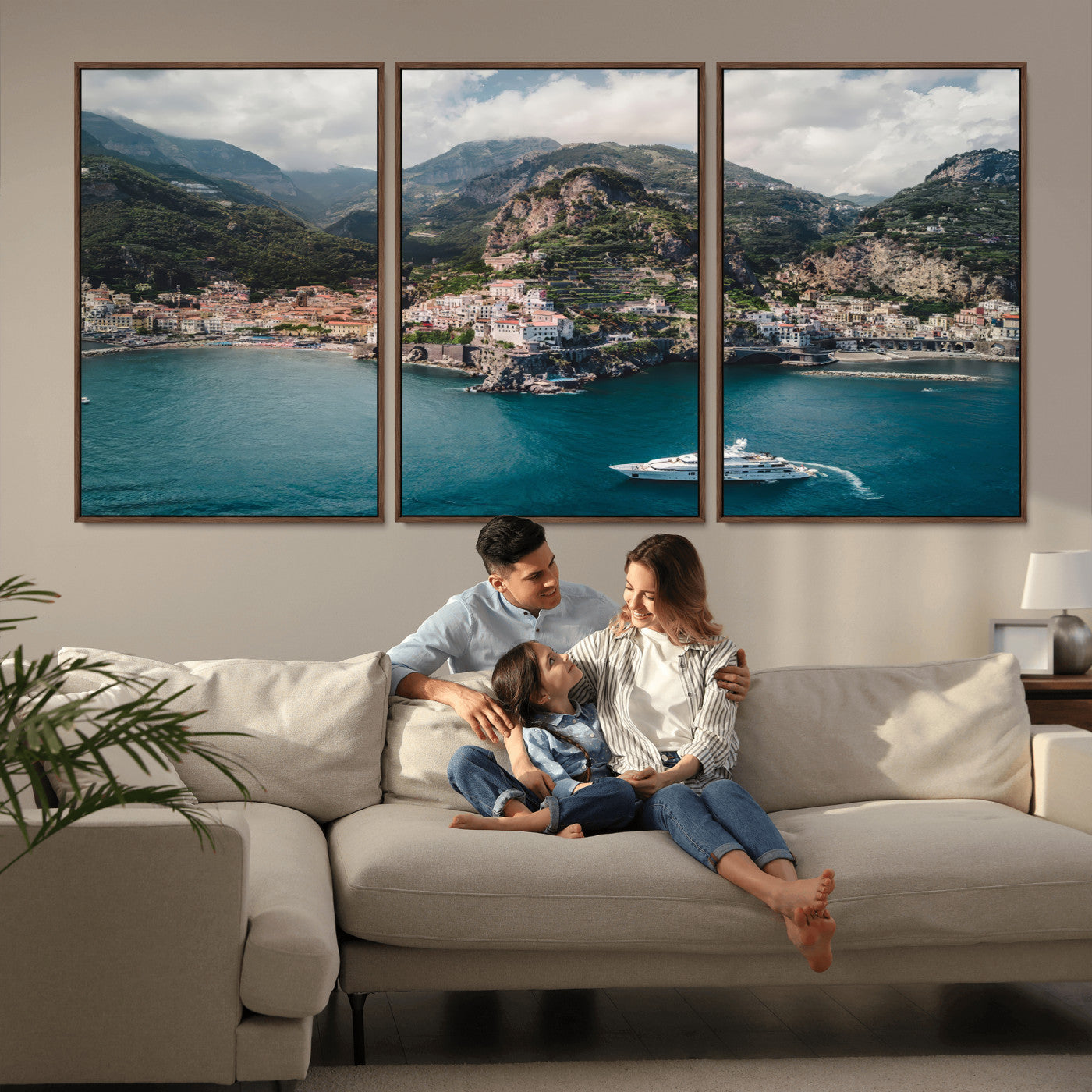 20321590-MGV-CV-36X24-Amalfi Coast Wall Art Canvas Print, Framed Italy Travel Art Picture Print, Mediterranean Landscape Perfect Mediterranean Coastal