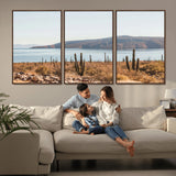 45193515-MGV-CV-36X24-Desert Cactus Wall Art Canvas Print, Framed Baja Coastline Art Picture Print, Coastal Desert Perfect Southwestern Minimalist Decor