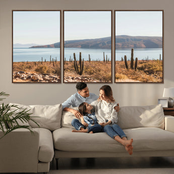 45193515-MGV-CV-36X24-Desert Cactus Wall Art Canvas Print, Framed Baja Coastline Art Picture Print, Coastal Desert Perfect Southwestern Minimalist Decor