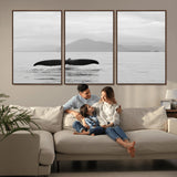 30524220-MGV-CV-36X24-Whale Tail Wall Art Canvas Print, Framed Black White Ocean Art Picture Print, Calm Marine Perfect Minimalist Coastal Decor Artwork