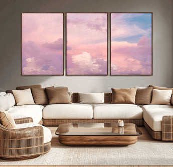 22874890-MGV-CV-36X24-Pastel Sky Wall Art Canvas Print, Framed Dreamy Cloudscape Art Picture Print, Sunset Glow Perfect Minimalist Serenity Decor