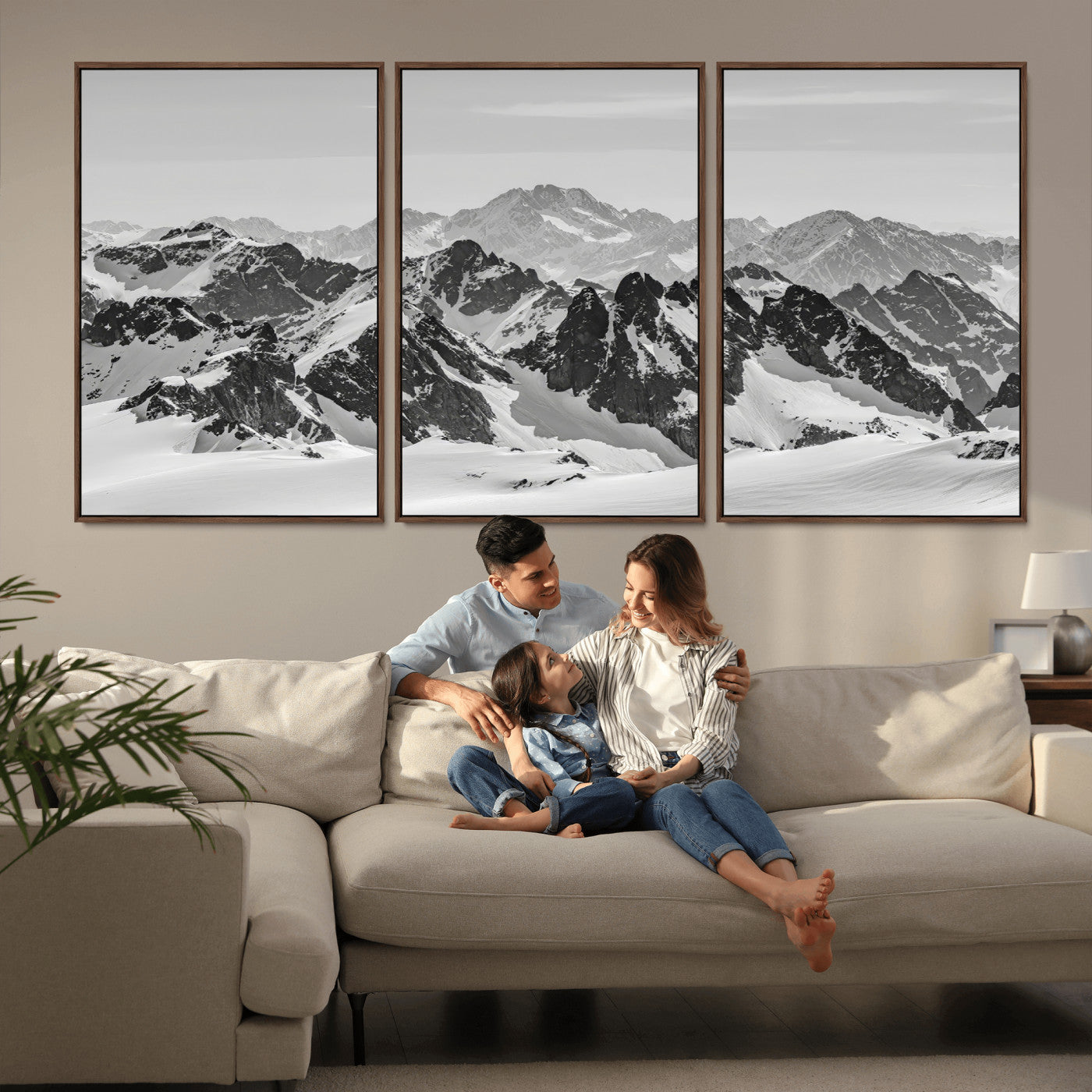 46884246-MGV-CV-36X24-Snowy Mountain Wall Art Canvas Print, Framed Mountain Peaks Art Picture Print, Alpine Mountains Perfect Minimalist Alpine Decor