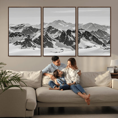 46884246-MGV-CV-36X24-Snowy Mountain Wall Art Canvas Print, Framed Mountain Peaks Art Picture Print, Alpine Mountains Perfect Minimalist Alpine Decor