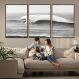 42544082-MGV-CV-36X24-Monochrome Seascape Wall Art Canvas Print, Framed Surf Wave Art Picture Print, Minimalist Ocean Perfect Moody Coastal Decor