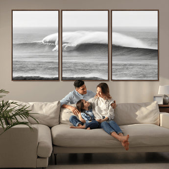 42544082-MGV-CV-36X24-Monochrome Seascape Wall Art Canvas Print, Framed Surf Wave Art Picture Print, Minimalist Ocean Perfect Moody Coastal Decor