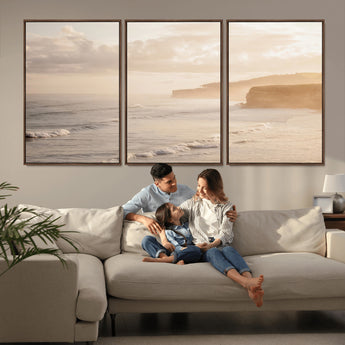 57669769-MGV-CV-36X24-Misty Coastal Wall Art Canvas Print, Framed Golden Sunset Art Picture Print, Serene Shoreline Perfect Tranquil Coastal Decor