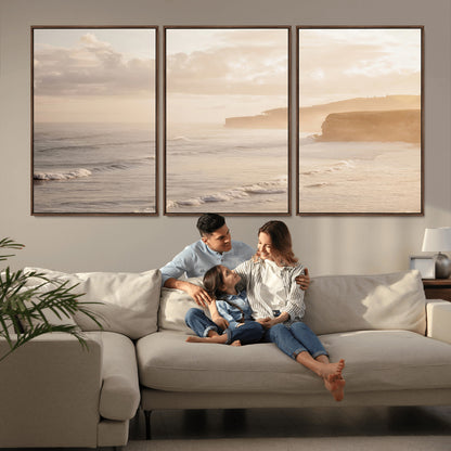 57669769-MGV-CV-36X24-Misty Coastal Wall Art Canvas Print, Framed Golden Sunset Art Picture Print, Serene Shoreline Perfect Tranquil Coastal Decor