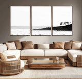 40875891-MGV-CV-36X24-SurferCliffs Wall Art Canvas Print, Framed Black White Beach Art Picture Print, Ocean Waves Perfect Minimalist Coastal Decor