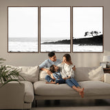 40875891-MGV-CV-36X24-SurferCliffs Wall Art Canvas Print, Framed Black White Beach Art Picture Print, Ocean Waves Perfect Minimalist Coastal Decor