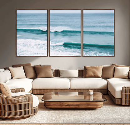 73692470-MGV-CV-36X24-Ocean Swell Wall Art Canvas Print, Framed Surf Waves Art Picture Print, Blue Water Perfect Coastal Dynamic Decor Artwork