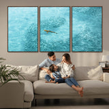 43671474-MGV-CV-36X24-Fish Swarm Wall Art Canvas Print, Framed Marine Life Art Picture Print, Shark Aerial Perfect Wildlife Coastal Decor Artwork