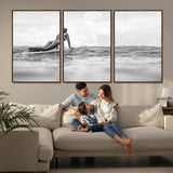 69798068-MGV-CV-36X24-Black White Surfing Wall Art Canvas Print, Framed Ocean Horizon Art Picture Print, Surfer Girl Perfect Coastal Adventure Decor