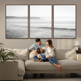 60635783-MGV-CV-36X24-Black White Seascape Wall Art Canvas Print, Framed Ocean Waves Art Picture Print, Misty Coastal Perfect Minimalist Coastal Decor