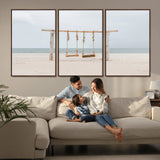 68327283-MGV-CV-36X24-Beach Swing Wall Art Canvas Print, Framed Quiet Beach Art Picture Print, Calm Shoreline Perfect Bohemian Coastal Decor Artwork