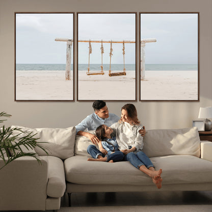 68327283-MGV-CV-36X24-Beach Swing Wall Art Canvas Print, Framed Quiet Beach Art Picture Print, Calm Shoreline Perfect Bohemian Coastal Decor Artwork