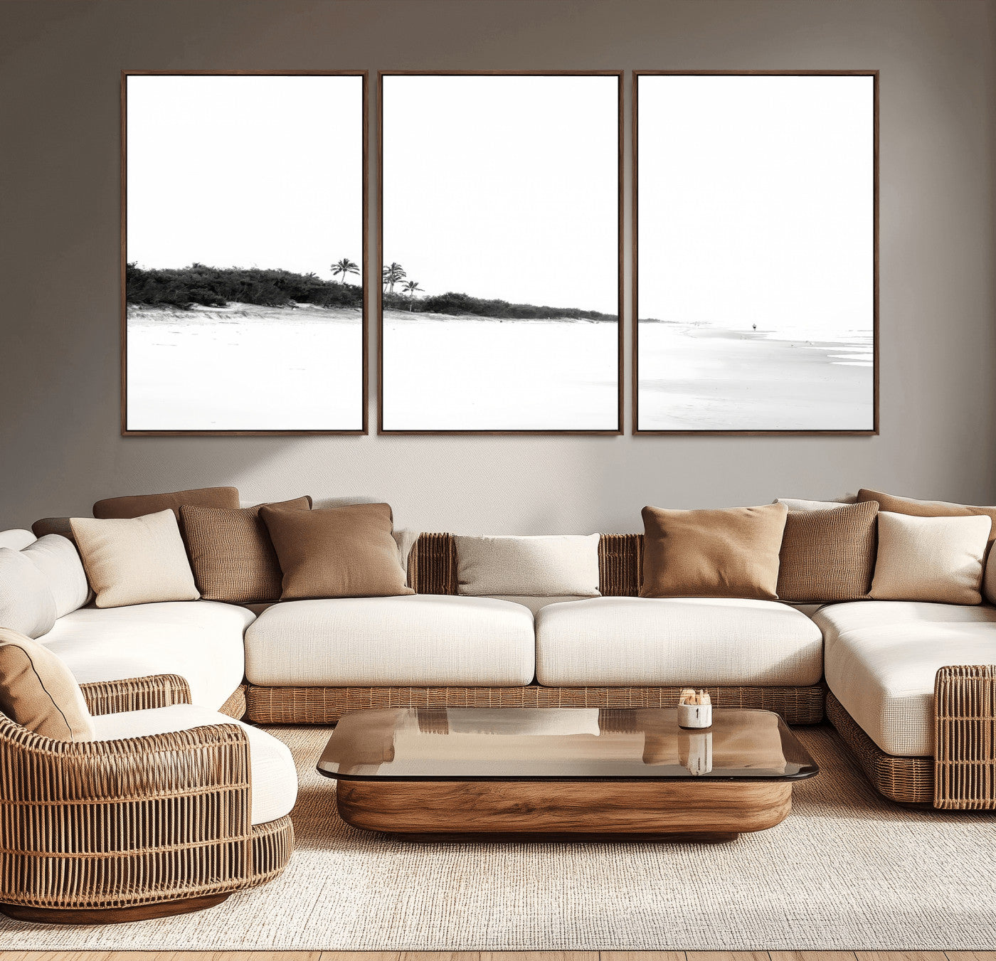 29611516-MGV-CV-36X24-Black White Beach Wall Art Canvas Print, Framed Palm Trees Art Picture Print, Monochrome Tropical Perfect Minimalist Coastal Decor