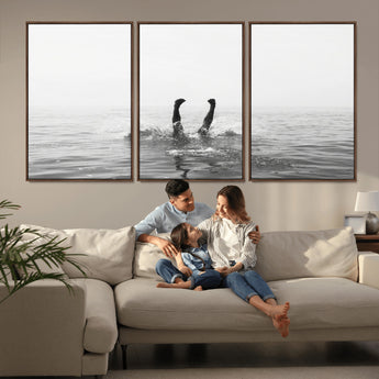 26667396-MGV-CV-36X24-Black White Ocean Wall Art Canvas Print, Framed Monochrome Water Art Picture Print, Diving into Water Perfect Minimalist Aquatic