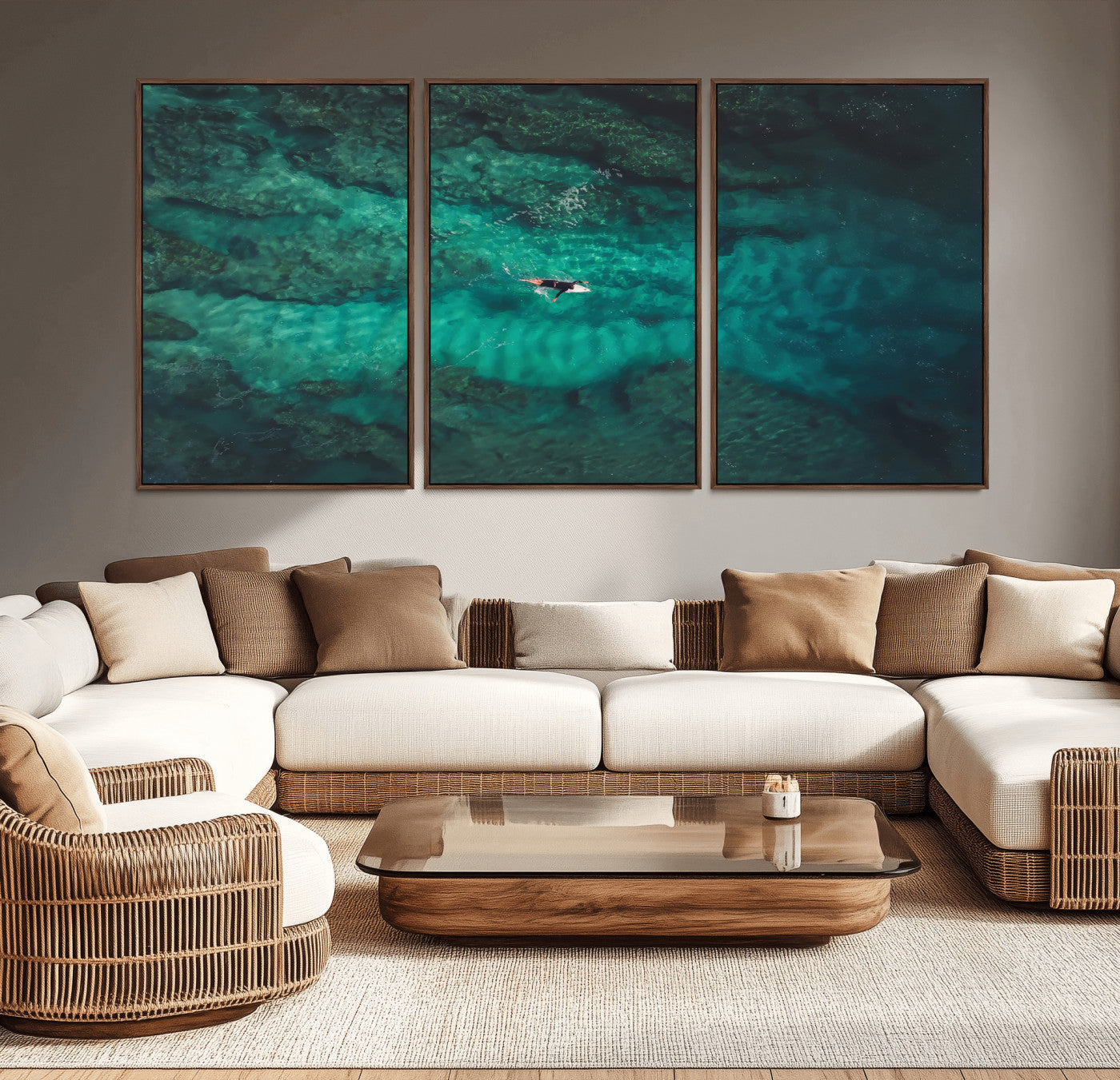 93287752-MGV-CV-36X24-Ocean Surf Wall Art Canvas Print, Framed Blue Waters Art Picture Print, Vibrant Seascape Perfect Coastal Adventure Decor Artwork