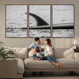 62314230-MGV-CV-36X24-Black White Surfboard Wall Art Canvas Print, Framed Minimalist Beach Art Picture Print, Surf Fin Perfect Minimalist Coastal Decor