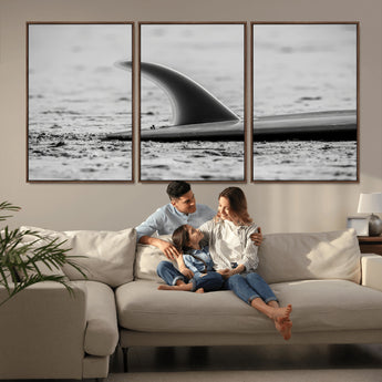 62314230-MGV-CV-36X24-Black White Surfboard Wall Art Canvas Print, Framed Minimalist Beach Art Picture Print, Surf Fin Perfect Minimalist Coastal Decor