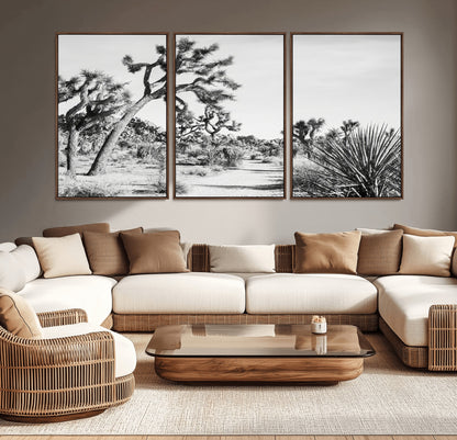 88164251-MGV-CV-36X24-Joshua Tree Wall Art Canvas Print, Framed Desert Path Art Picture Print, Monochrome Desert Perfect Minimalist Desert Decor Artwork