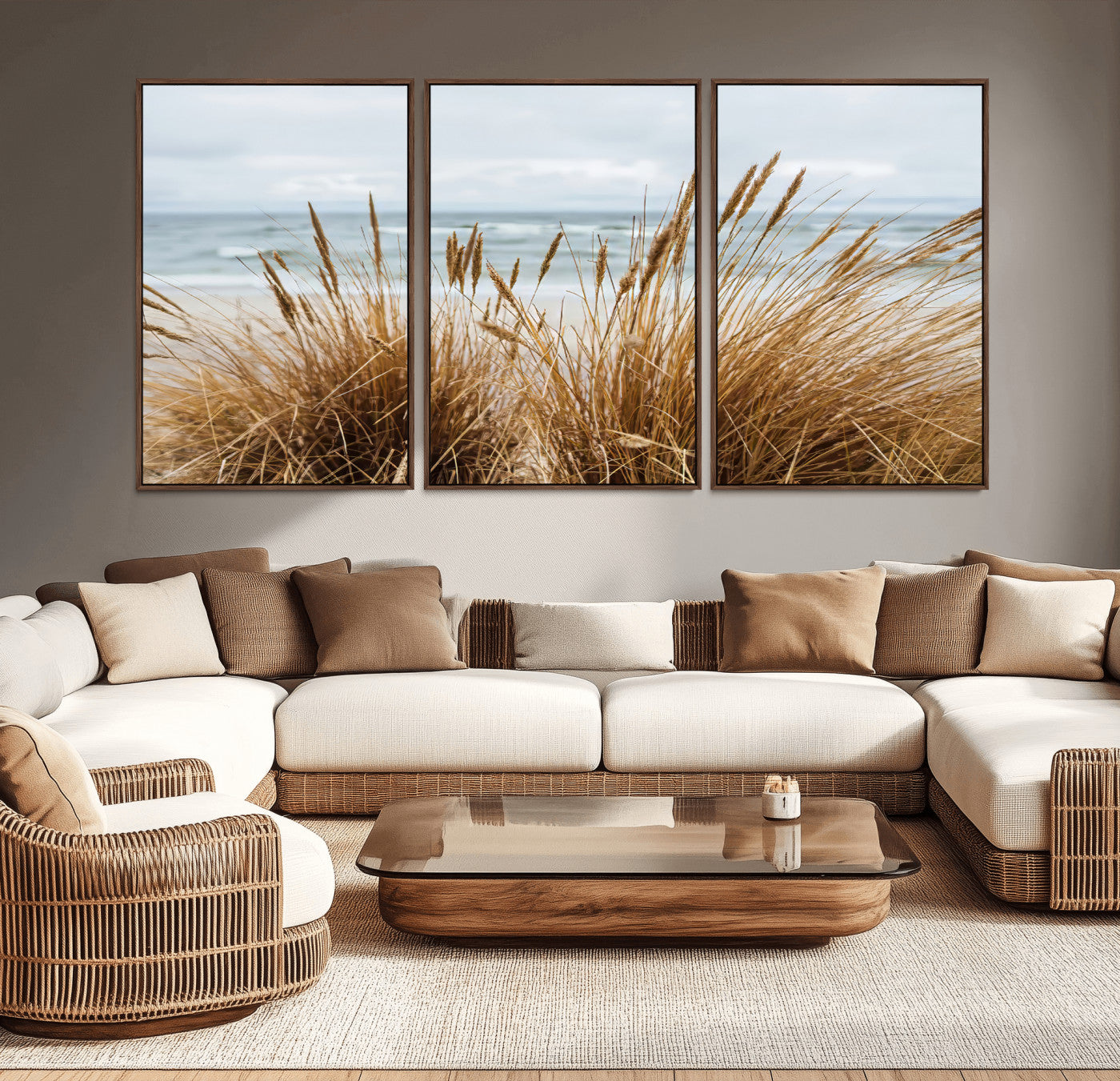 14270839-MGV-CV-36X24-Beach Grass Wall Art Canvas Print, Framed Coastal Dunes Art Picture Print, Dune Grass Perfect Coastal Minimalist Decor Artwork