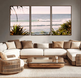 23287092-MGV-CV-36X24-Ocean Surfer Wall Art Canvas Print, Framed Coastal Surf Art Picture Print, Tropical Beach Perfect Tropical Coastal Decor Artwork