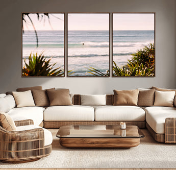 23287092-MGV-CV-36X24-Ocean Surfer Wall Art Canvas Print, Framed Coastal Surf Art Picture Print, Tropical Beach Perfect Tropical Coastal Decor Artwork