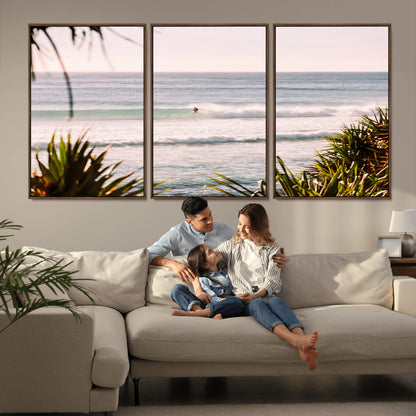 23287092-MGV-CV-36X24-Ocean Surfer Wall Art Canvas Print, Framed Coastal Surf Art Picture Print, Tropical Beach Perfect Tropical Coastal Decor Artwork