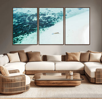 33764764-MGV-CV-36X24-Minimal Beach Wall Art Canvas Print, Framed Ocean Swimming Art Picture Print, Clear Ocean Perfect Minimal Coastal Decor Artwork