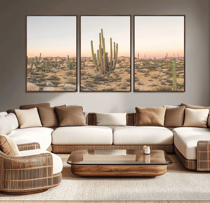 76234974-MGV-CV-36X24-Desert Cactus Wall Art Canvas Print, Framed Baja Desert Art Picture Print, Pastel Desert Perfect Southwestern Boho Decor Artwork