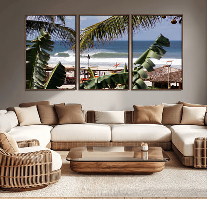 34722557-MGV-CV-36X24-Tropical Shoreline Wall Art Canvas Print, Framed Surfer Beach Art Picture Print, Coastal Surf Perfect Tropical Coastal Decor