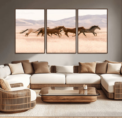 83644685-MGV-CV-36X24-Wild Horse Art Wall Art Canvas Print, Framed Rustic Western Art Picture Print, Desert Horse Scene Perfect Rustic Western Decor