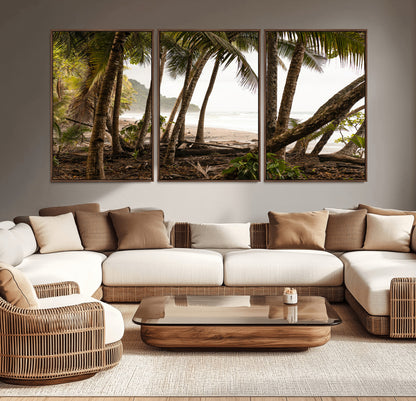 92093951-MGV-CV-36X24-Tropical Jungle Wall Art Canvas Print, Framed Palm Tree Forest Art Picture Print, Coastal Escape Perfect Jungle Retreat Decor