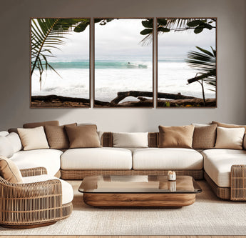 50382104-MGV-CV-36X24-Tropical Surf Wall Art Canvas Print, Framed Palm Tree View Art Picture Print, Beach House Art Perfect Boho Coastal Decor Artwork