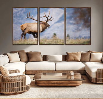 26365841-MGV-CV-36X24-Mountain Elk Art Wall Art Canvas Print, Framed Rustic Wildlife Print Art Picture Print, Lodge Style Decor Perfect Rustic Lodge