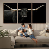 99448328-MGV-CV-36X24-Longhorn Cattle Wall Art Canvas Print, Framed Texas Ranch Art Picture Print, Western Cow Perfect Farmhouse Decor Artwork