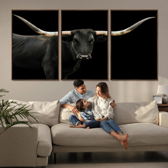 99448328-MGV-CV-36X24-Longhorn Cattle Wall Art Canvas Print, Framed Texas Ranch Art Picture Print, Western Cow Perfect Farmhouse Decor Artwork