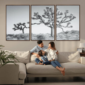 29996209-MGV-CV-36X24-Joshua Tree Art Wall Art Canvas Print, Framed Black White Landscape Art Picture Print, Desert Tree Decor Perfect Southwestern Boho
