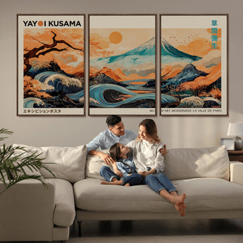 22373530-MGV-CV-36X24-Japanese Mt Fuji Wave Art Print – Ukiyo e Inspired Sun & Cherry Blossom Poster, Traditional Asian Landscape Painting, Modern