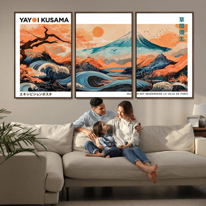 88785870-MGV-CV-36X24-Japanese Great Wave & Mt Fuji Wall Art – Ukiyo e Style Landscape Print with Flowing River, Autumn Mountain Poster, Oriental Asian