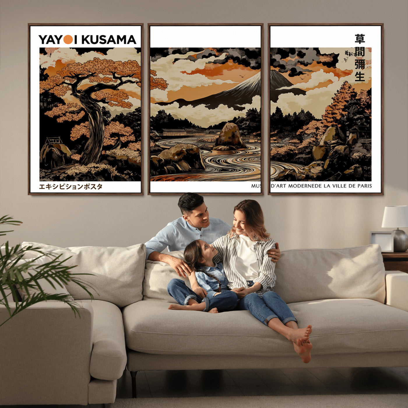 96372548-MGV-CV-36X24-Japanese Landscape Wall Art Print – Mt. Fuji Poster with Bonsai Tree & River, Ukiyo-e Inspired Modern Japanese Artwork, Autumn