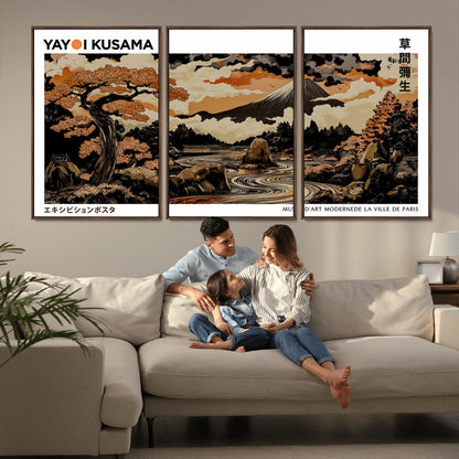 96372548-MGV-CV-36X24-Japanese Landscape Wall Art Print – Mt. Fuji Poster with Bonsai Tree & River, Ukiyo-e Inspired Modern Japanese Artwork, Autumn