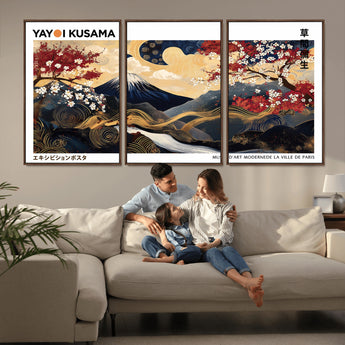 66243961-MGV-CV-36X24-Mount Fuji Japanese Wall Art – Golden Abstract Landscape Canvas Print, Cherry Blossom Painting, Modern Oriental Zen Home Decor