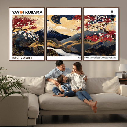 66243961-MGV-CV-36X24-Mount Fuji Japanese Wall Art – Golden Abstract Landscape Canvas Print, Cherry Blossom Painting, Modern Oriental Zen Home Decor