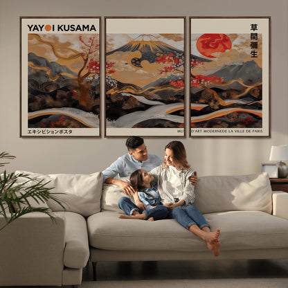 77970791-MGV-CV-36X24-Mount Fuji Golden Abstract Wall Art – Japanese Landscape Canvas Poster, Cherry Blossom & Red Sun Painting, Elegant Zen Oriental