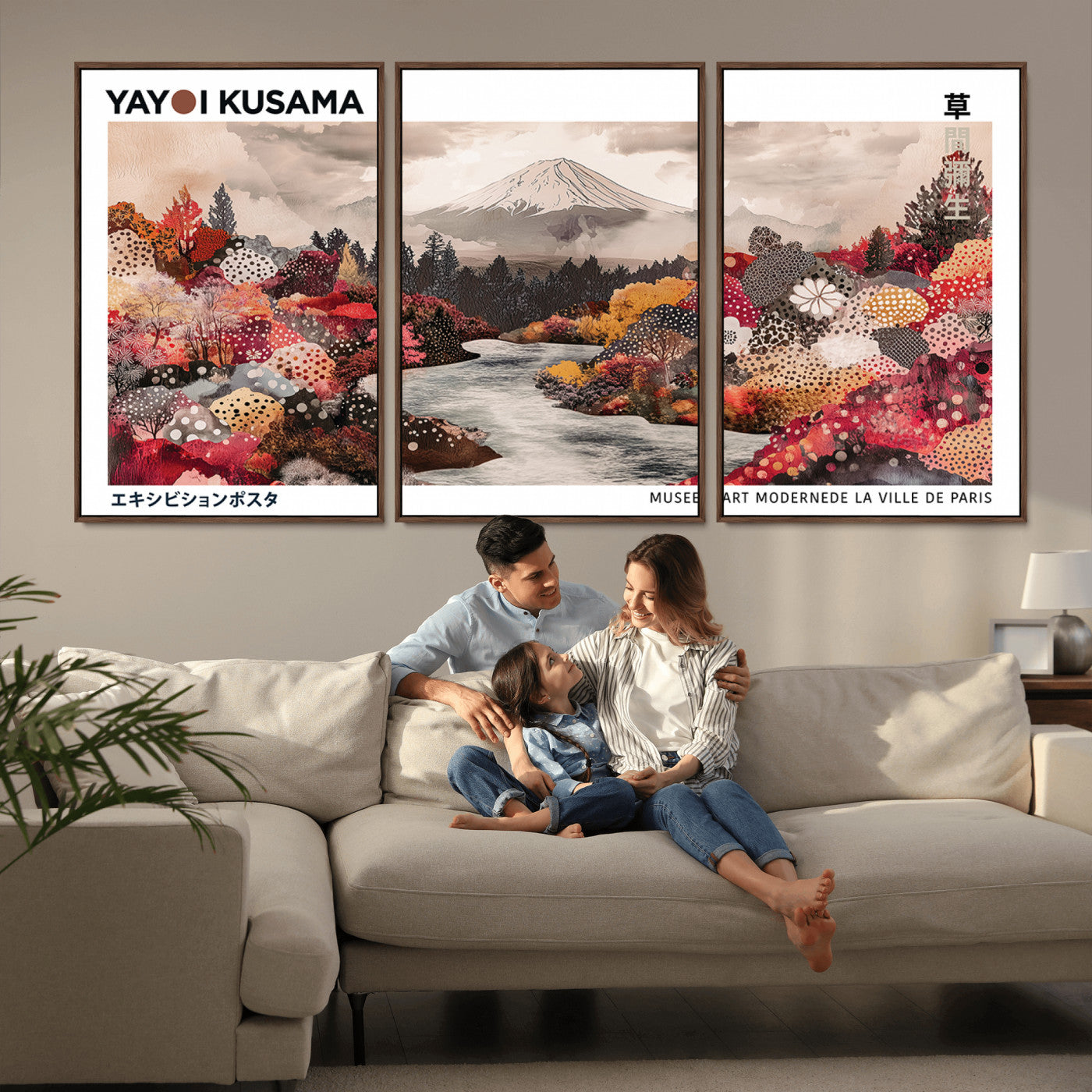 32352074-MGV-CV-36X24-Japanese Landscape Wall Art – Mount Fuji River Canvas Print, Modern Asian Inspired Nature Decor for Living Room, Bedroom, Office