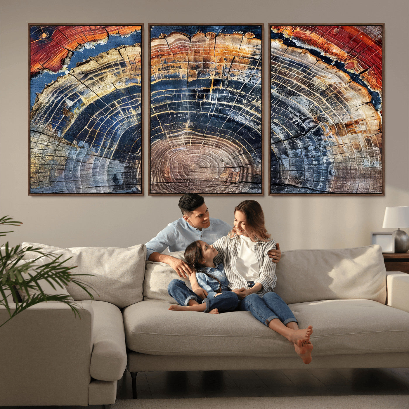 38987581-MGV-CV-36X24-Tree Ring Art Wall Art Canvas Print, Framed Rustic Wall Decor Art Picture Print, Nature Grain Print Perfect Modern Rustic Decor