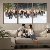 22695857-MGV-CV-36X24-Bison Herd Scene Wall Art Canvas Print, Framed Western Wildlife Art Picture Print, Rustic Animal Art Perfect Rustic Lodge Decor