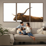 62566114-MGV-CV-36X24-Longhorn Cow Art Wall Art Canvas Print, Framed Rustic Animal Decor Art Picture Print, Texas Bull Photo Perfect Rustic Farmhouse